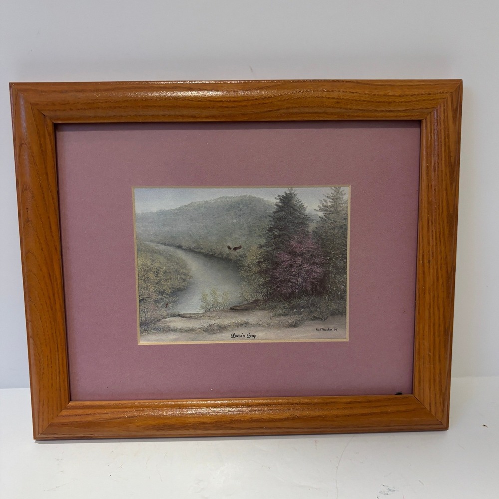 Fred Thrasher Lovers Leap Signed Art Print 1994 Framed Eagle Landscape 11.5x9.5